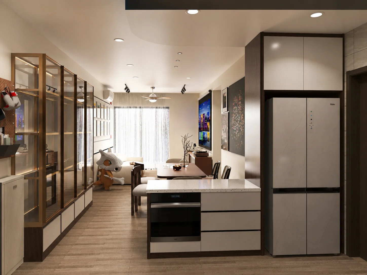 M Minori kitchen island storage and living area concept