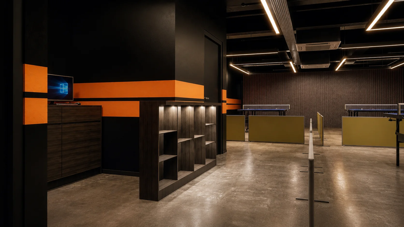 Ping pong club reception and playing area concept