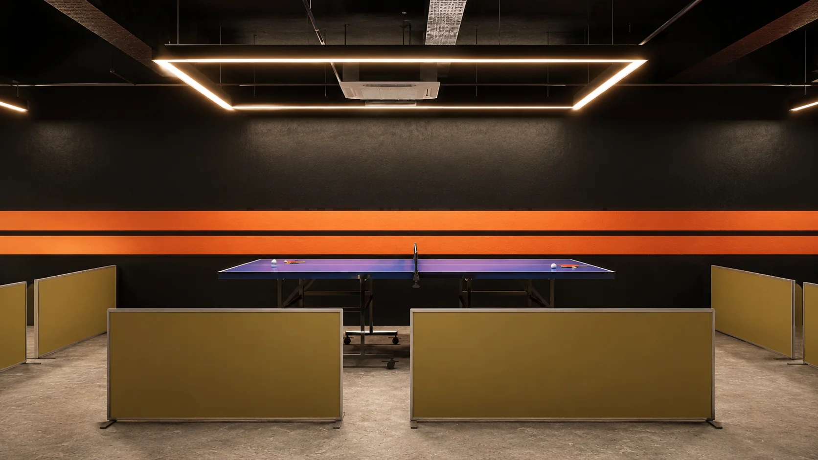 Front view of table-tennis court divider concept